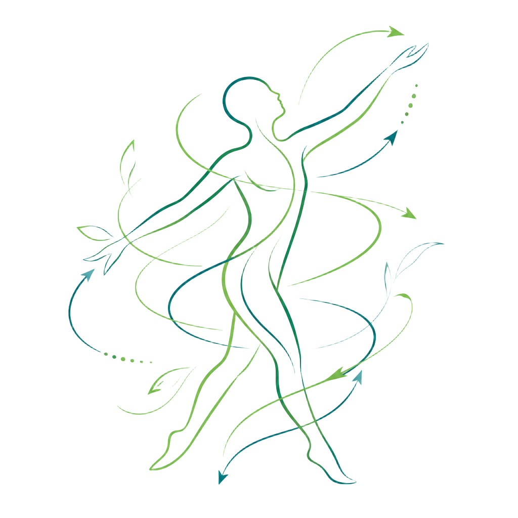 Abstracte illustratie van een bewegend lichaam met bewegingslijnen, symbool voor hoe het lichaam als geheel beweegt