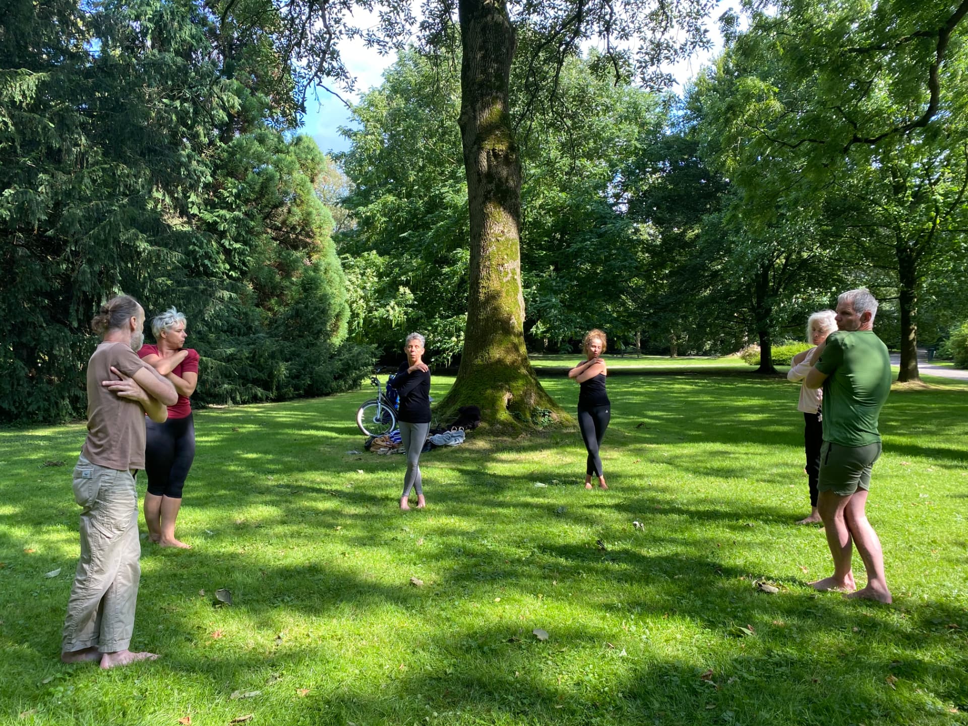 Buitenles in het park onder een grote boom